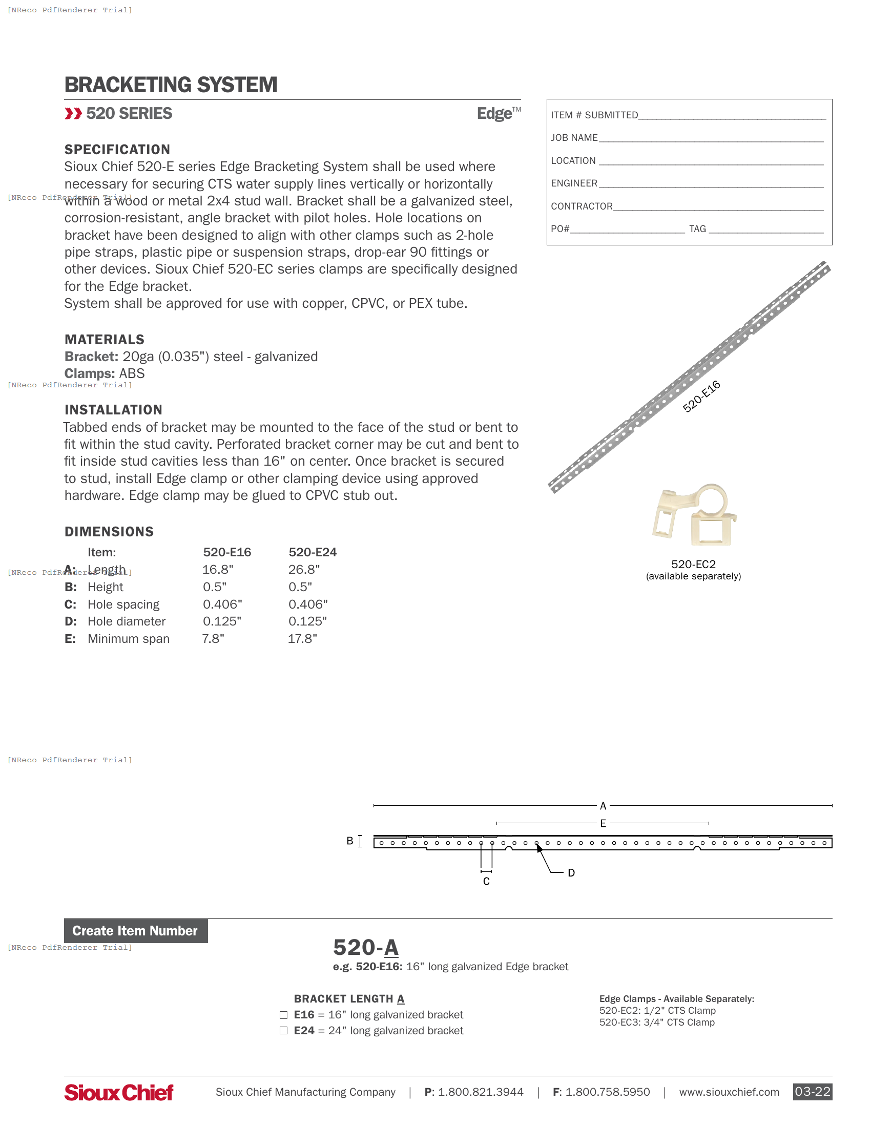 520 SERIES - EDGE BRACKETING SYSTEM - SPEC SHEET.PDF Specification Document